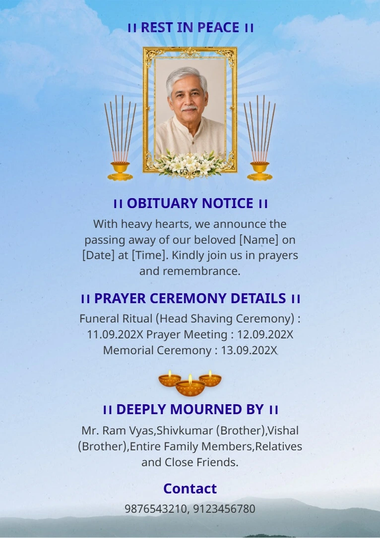 Condolence message card in English
