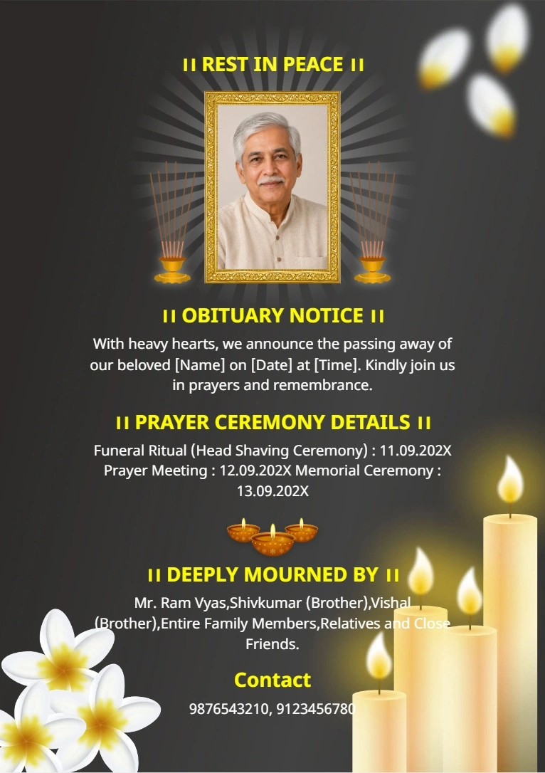 Elegant memorial card in English